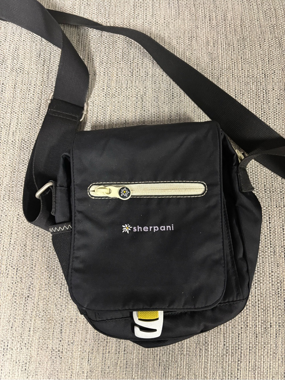 Sherpani Black Messenger Bag with Cream Accent